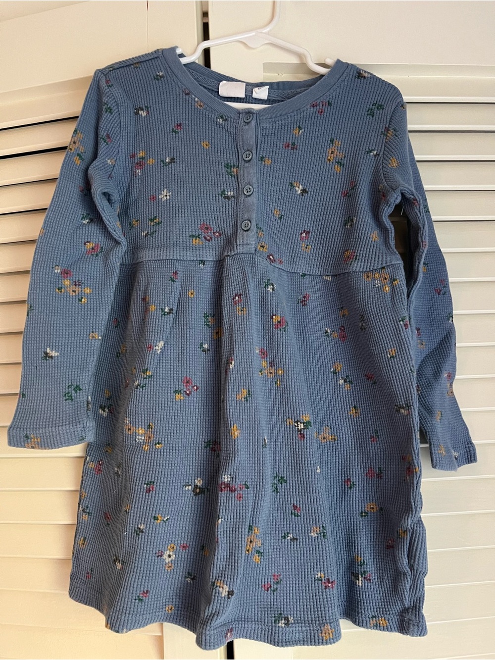 Gap Kids Blue Floral Waffle Knit Henley Dress XS 4-5